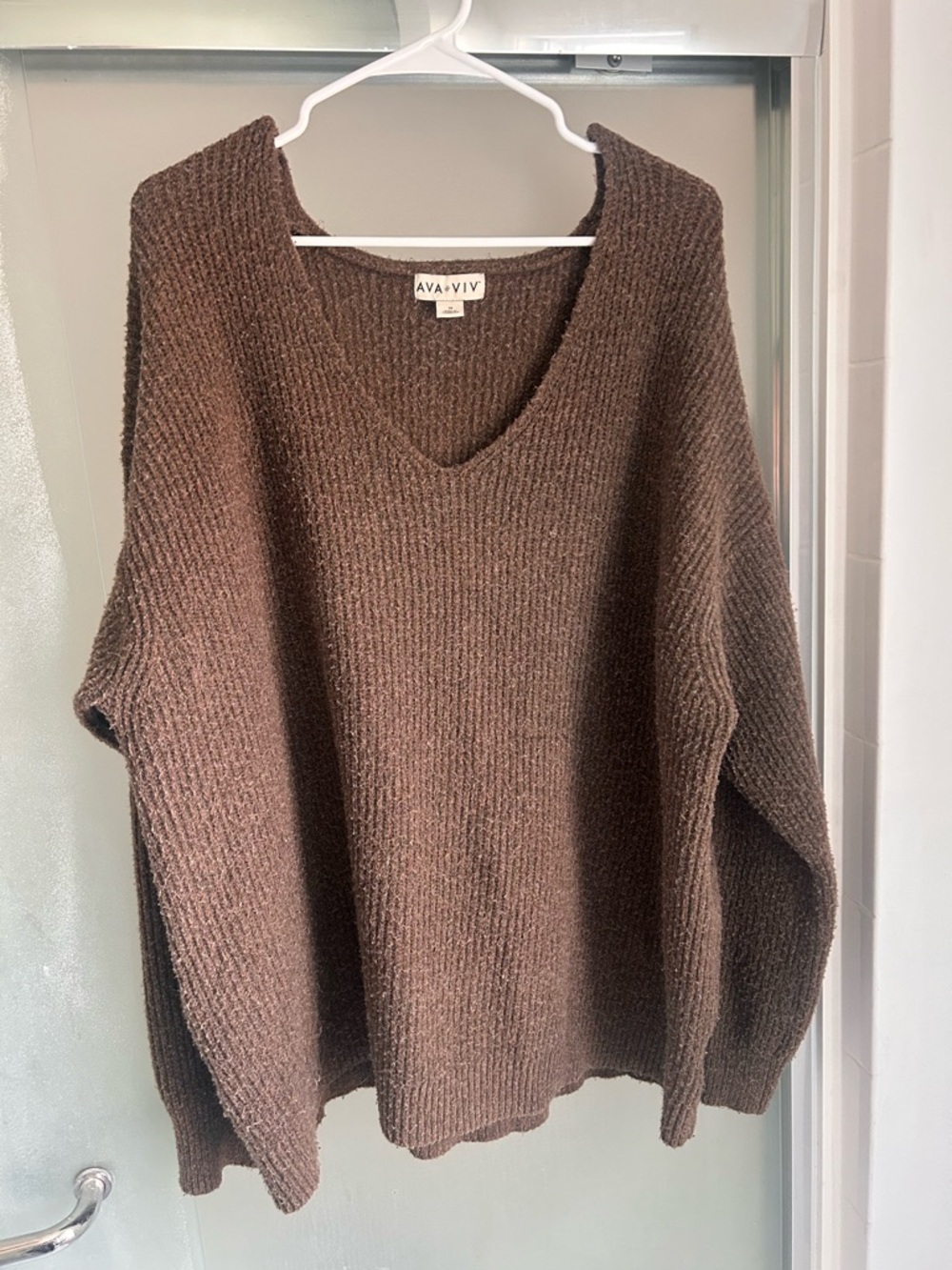 Ava & Viv Oversized V-Neck Sweater in Chocolate Brown